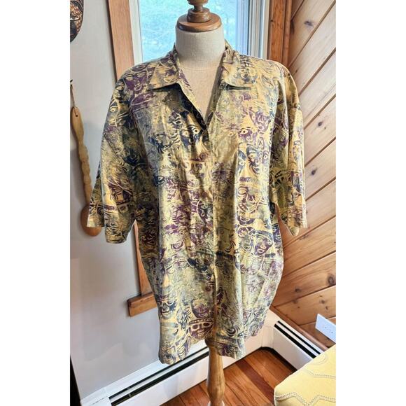 Vintage Men’s Hilo Hattie Face Tapestry Printed Hawaiian Shirt Button Down - Picture 2 of 10